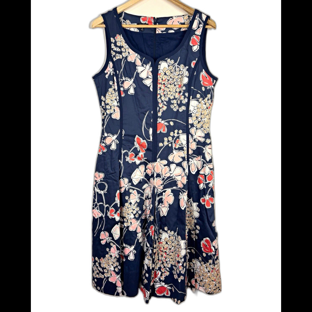 Talbots 100% Cotton Navy Floral A-Line Dress Size 10 Garden Classic Feminine